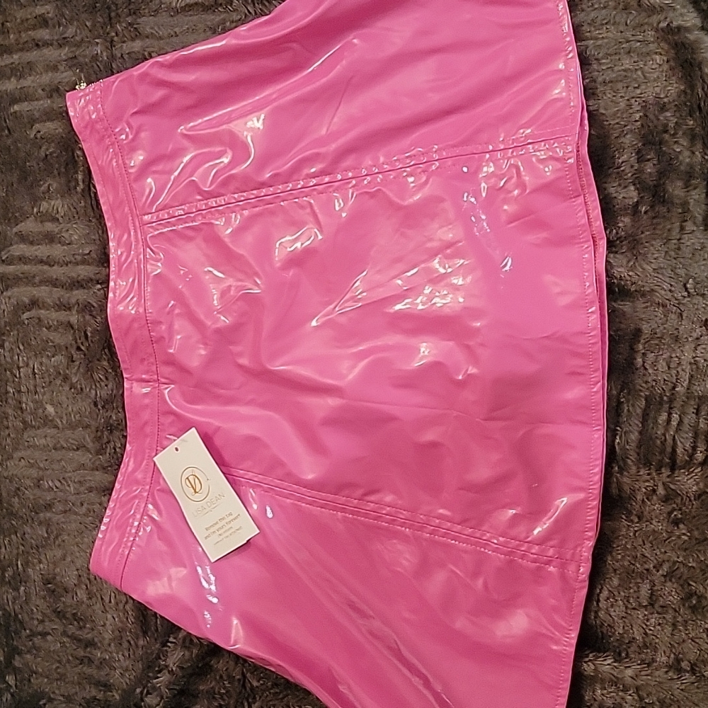 Barbiecore! Pink Pleather Vinyl TCEC skirt Skort Size L new